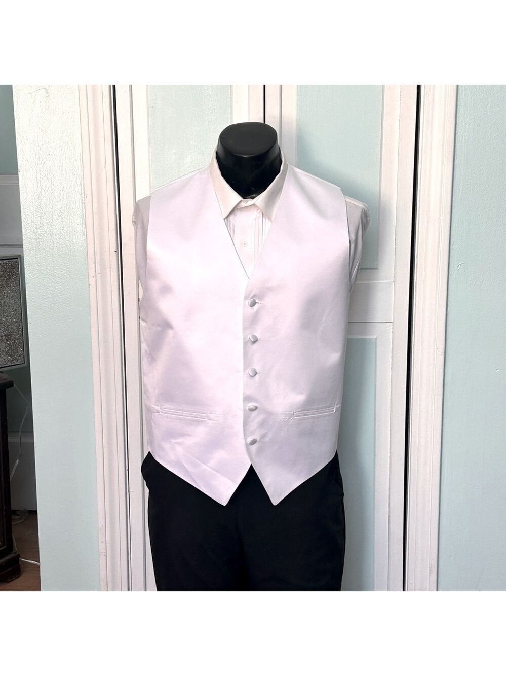 Classic White Luxury Satin Closed Back Vest Wedding Prom Men’s 2XL 2X Tall Long